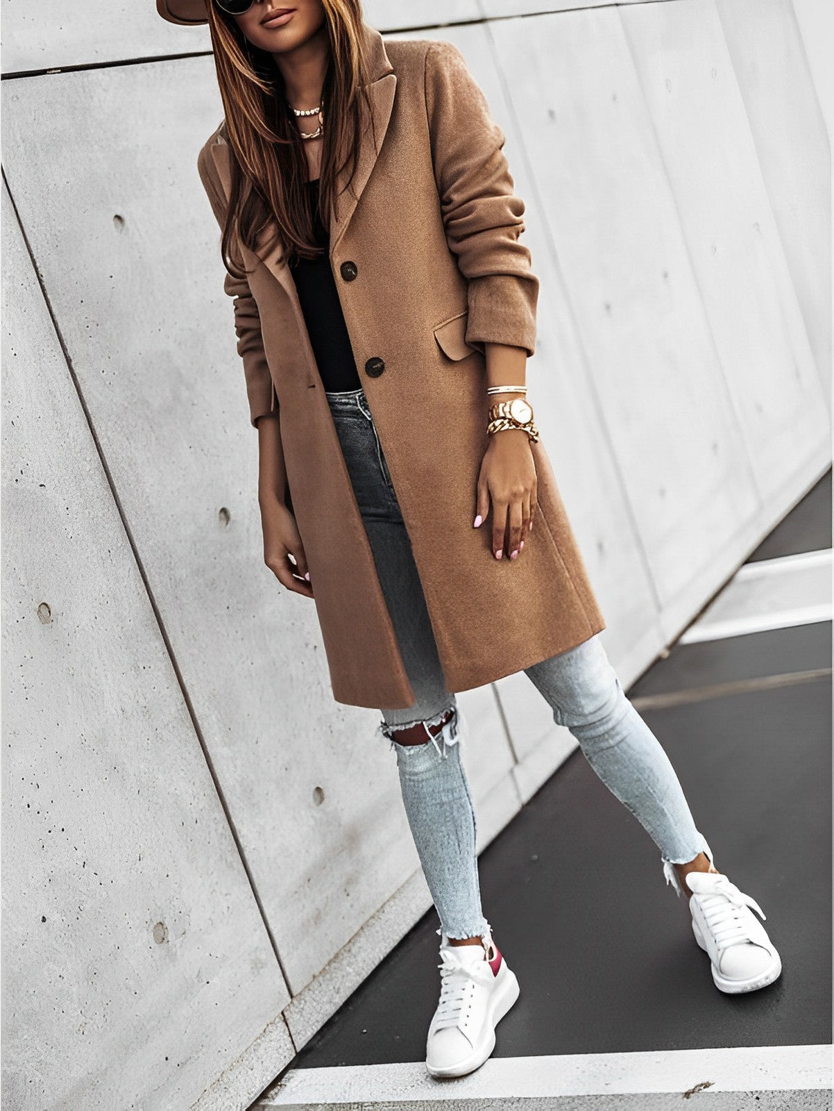 Simone - Manteau classique à deux boutons avec manches longues