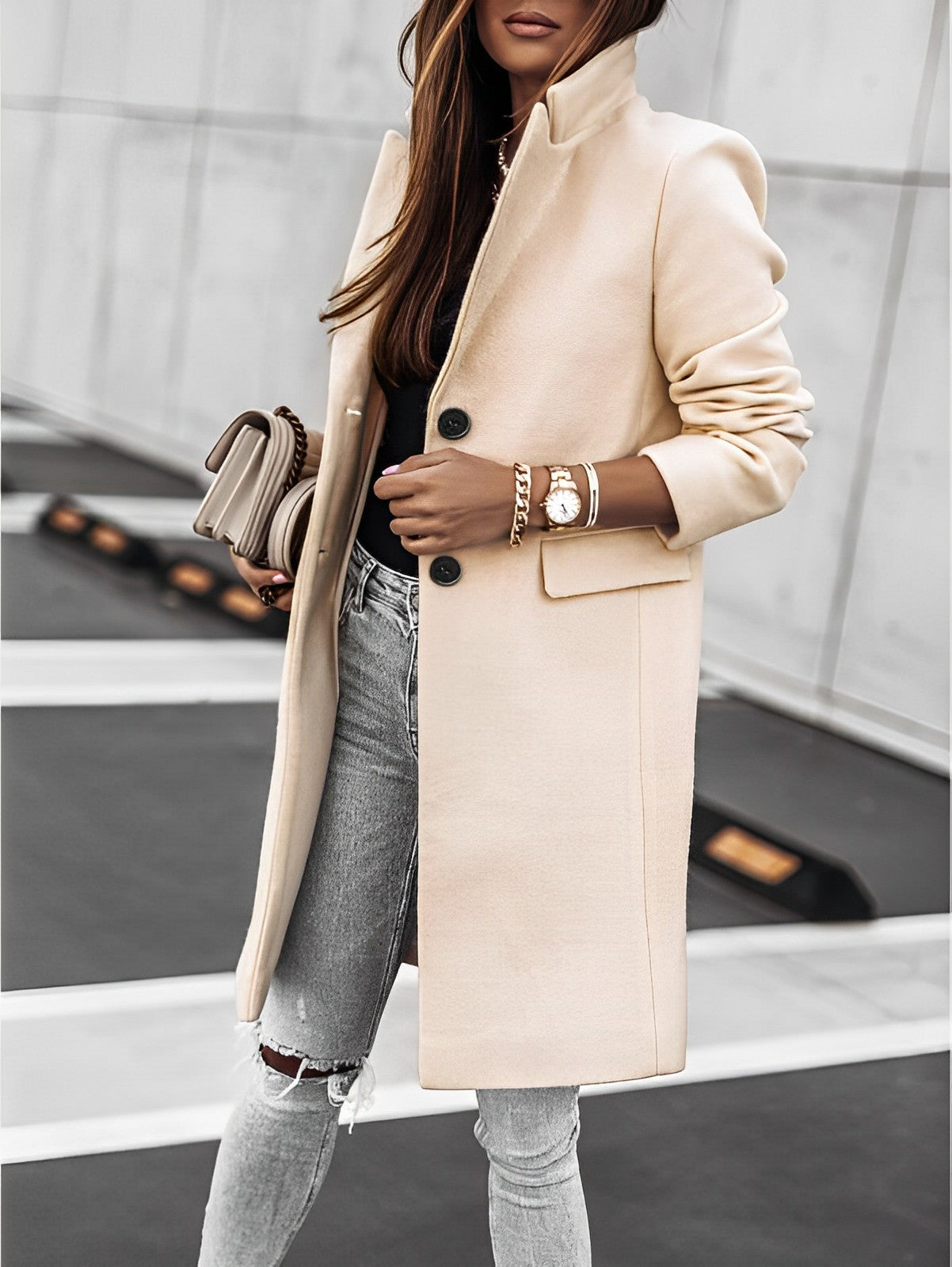 Simone - Manteau classique à deux boutons avec manches longues