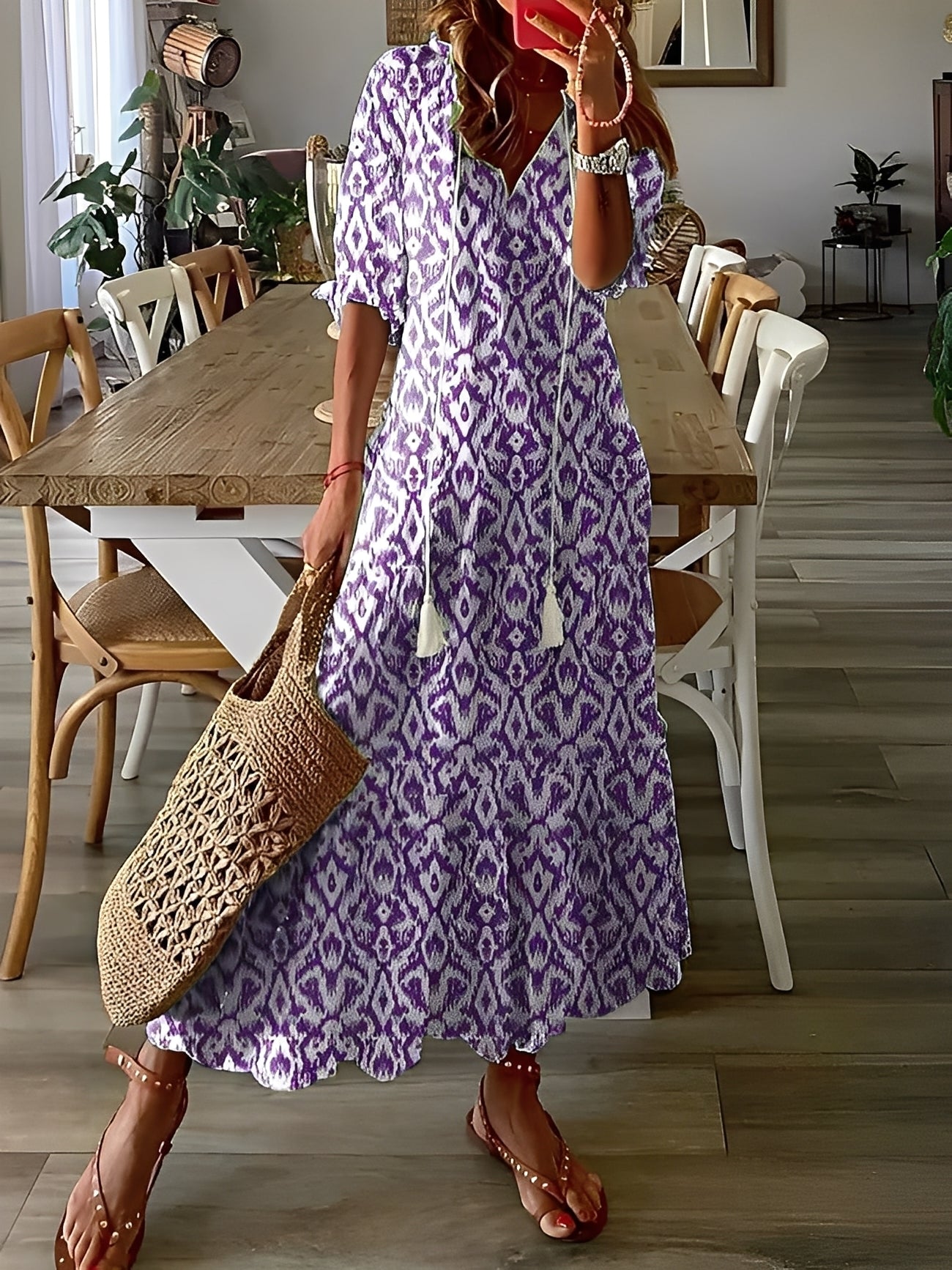 Domitille - Robe chic avec col en V ample pour femme