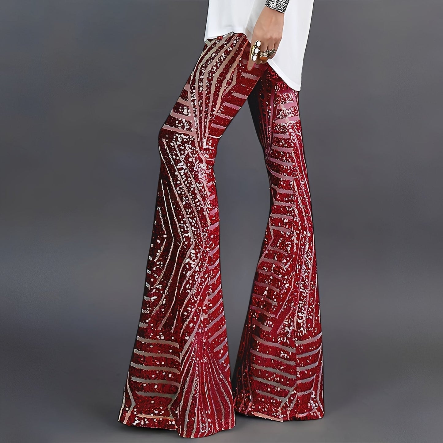 Charlita - Glitter trousers for women, flared and elegant cut