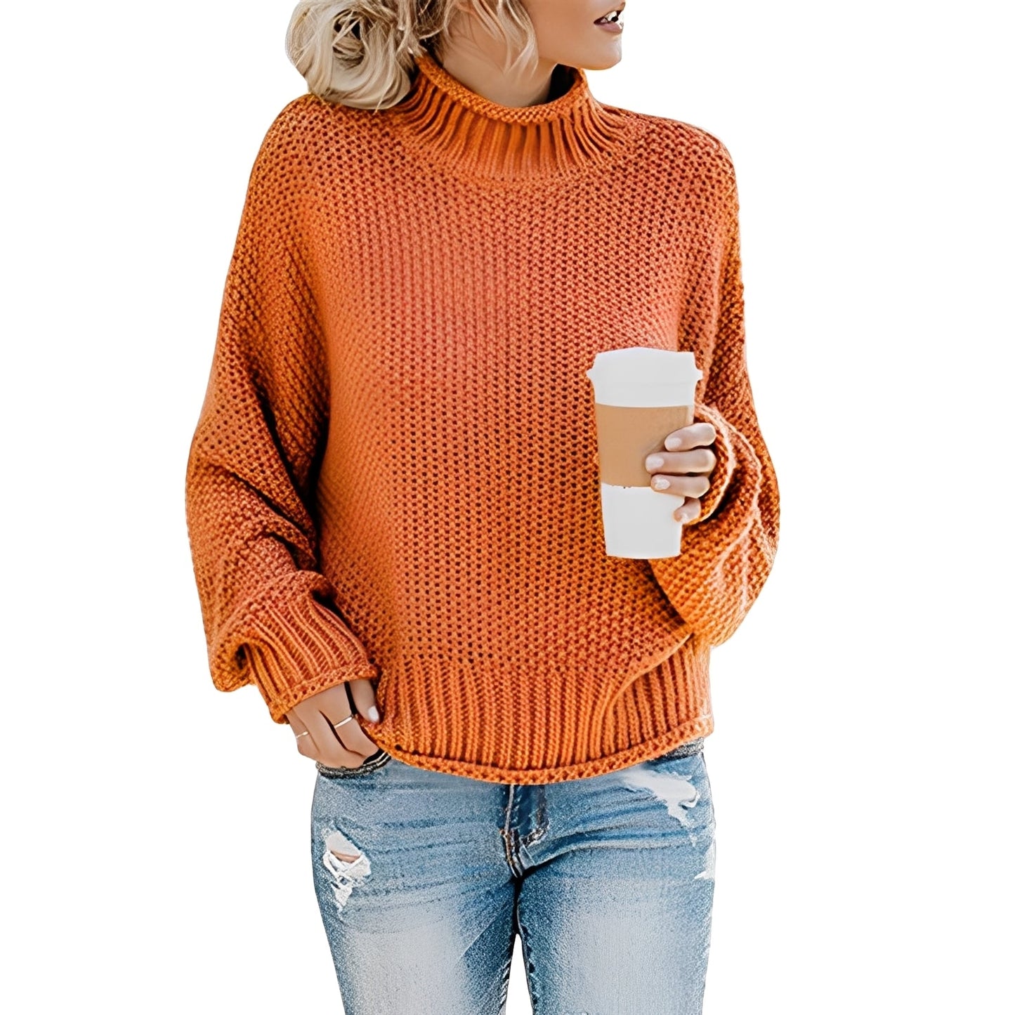 Evalyn - Pull en maille décontracté à col haut pour femmes