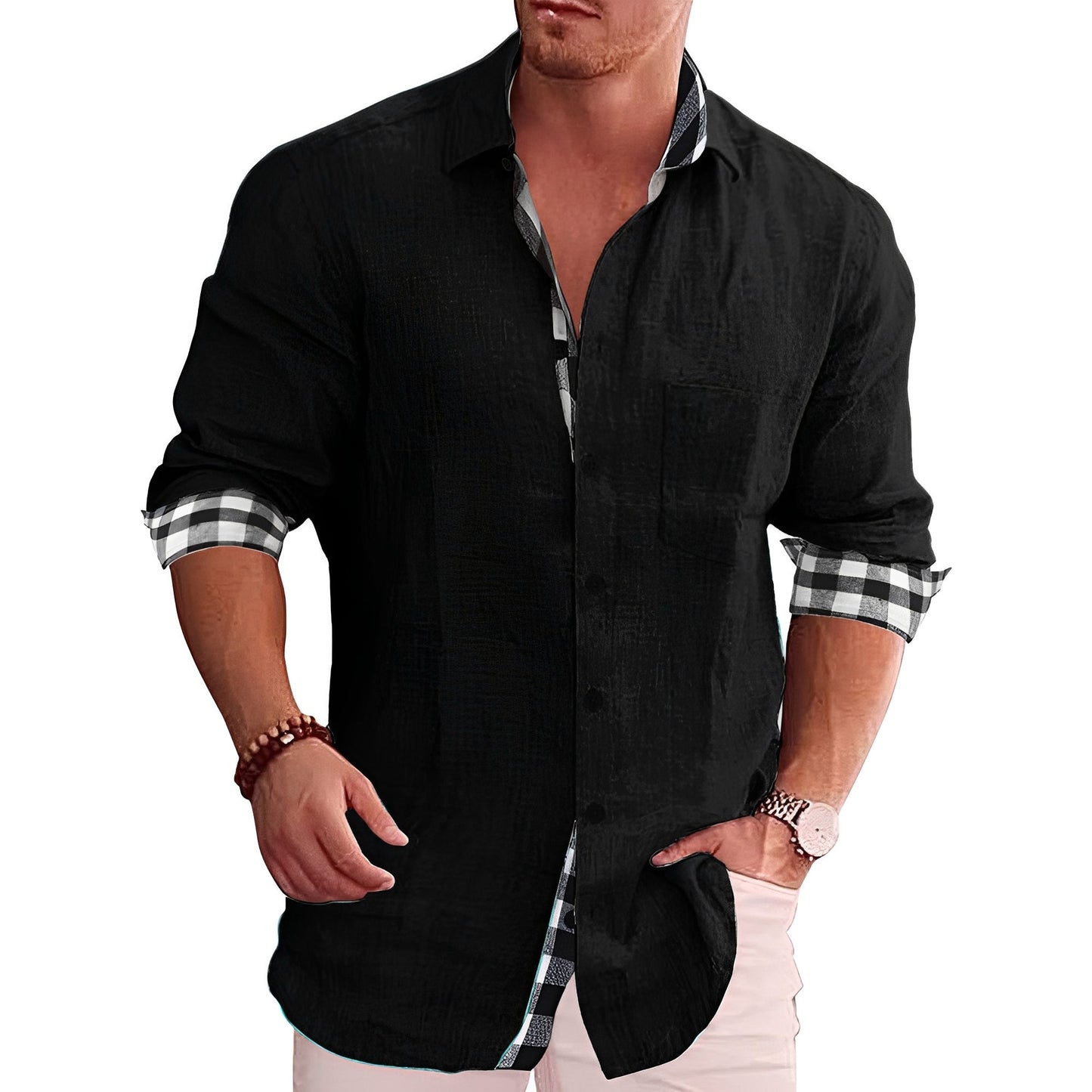 Melvin - Elegant shirt with checkered sleeves for men