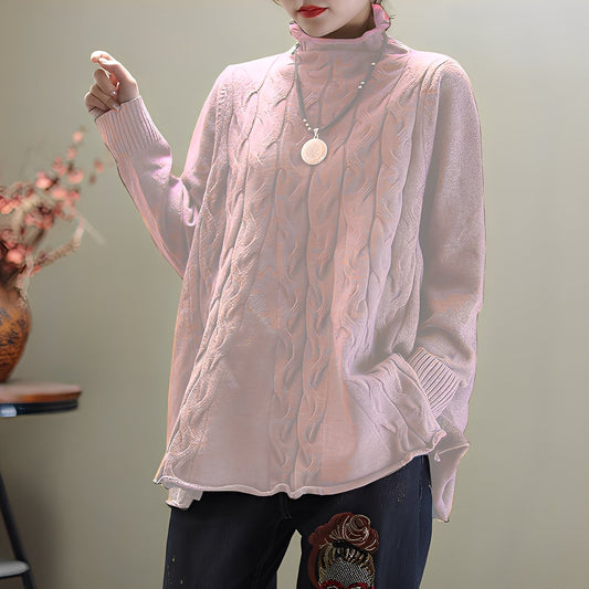 Merla - Pull à col roulé décontracté avec fente sur le côté pour femmes