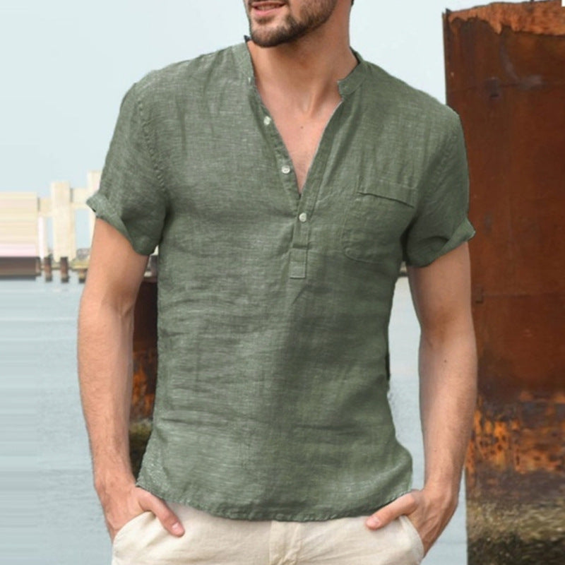 Korbin - Chemise pour homme en lin, légère et à manches courtes