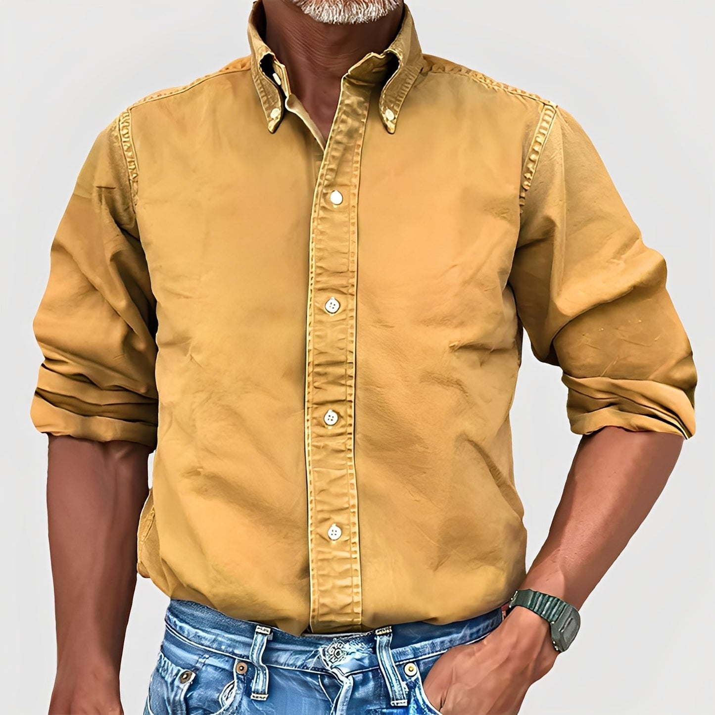 Ronald - Chemise homme rétro à manches longues avec col à revers