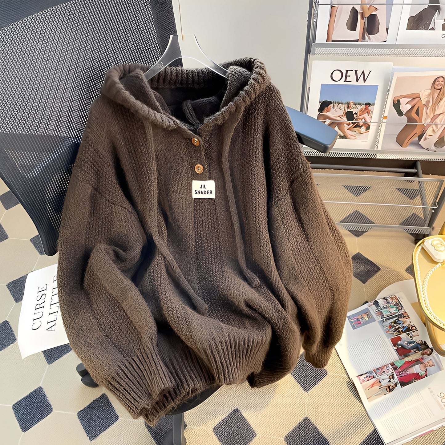 Haylee - Sweat décontracté en tricot avec capuche et boutons pour femmes