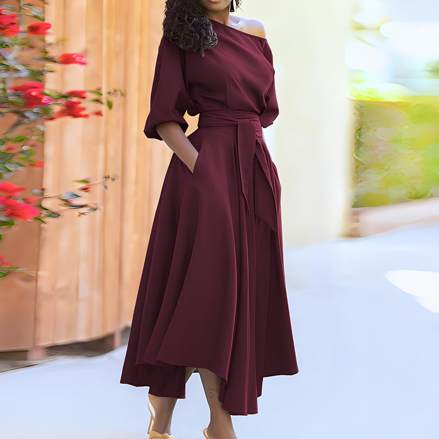 Dahlia - Belle robe sans bretelles avec ceinture pour femmes