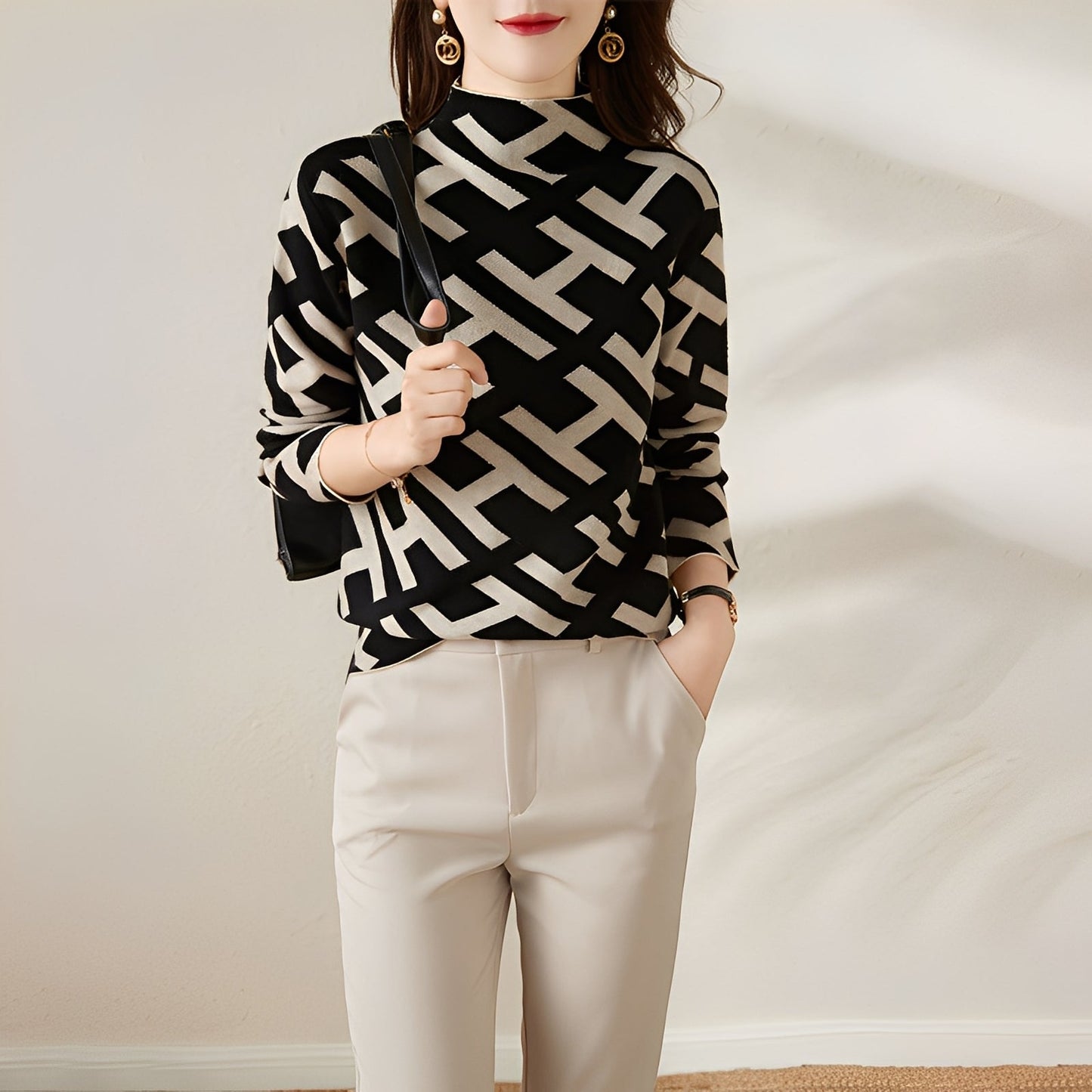 Eleanor - T-shirt tricoté à manches longues avec motif pour dames