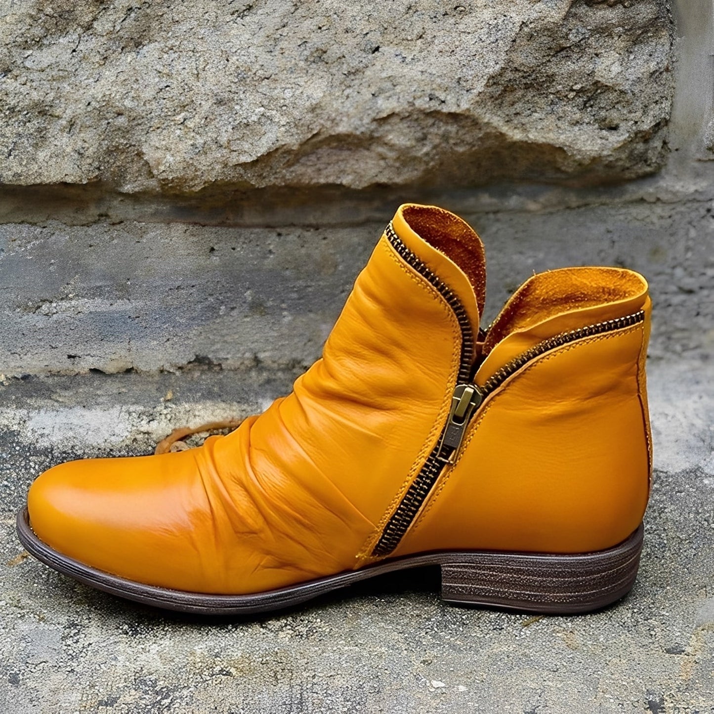 Veronica - Bottes vintage en cuir avec fermeture éclair pour femmes