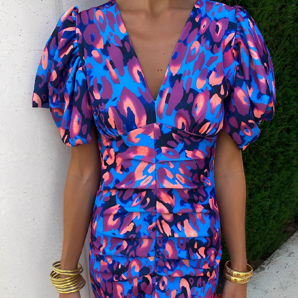 Gaëlle - Robe vive avec manches plissées pour femme