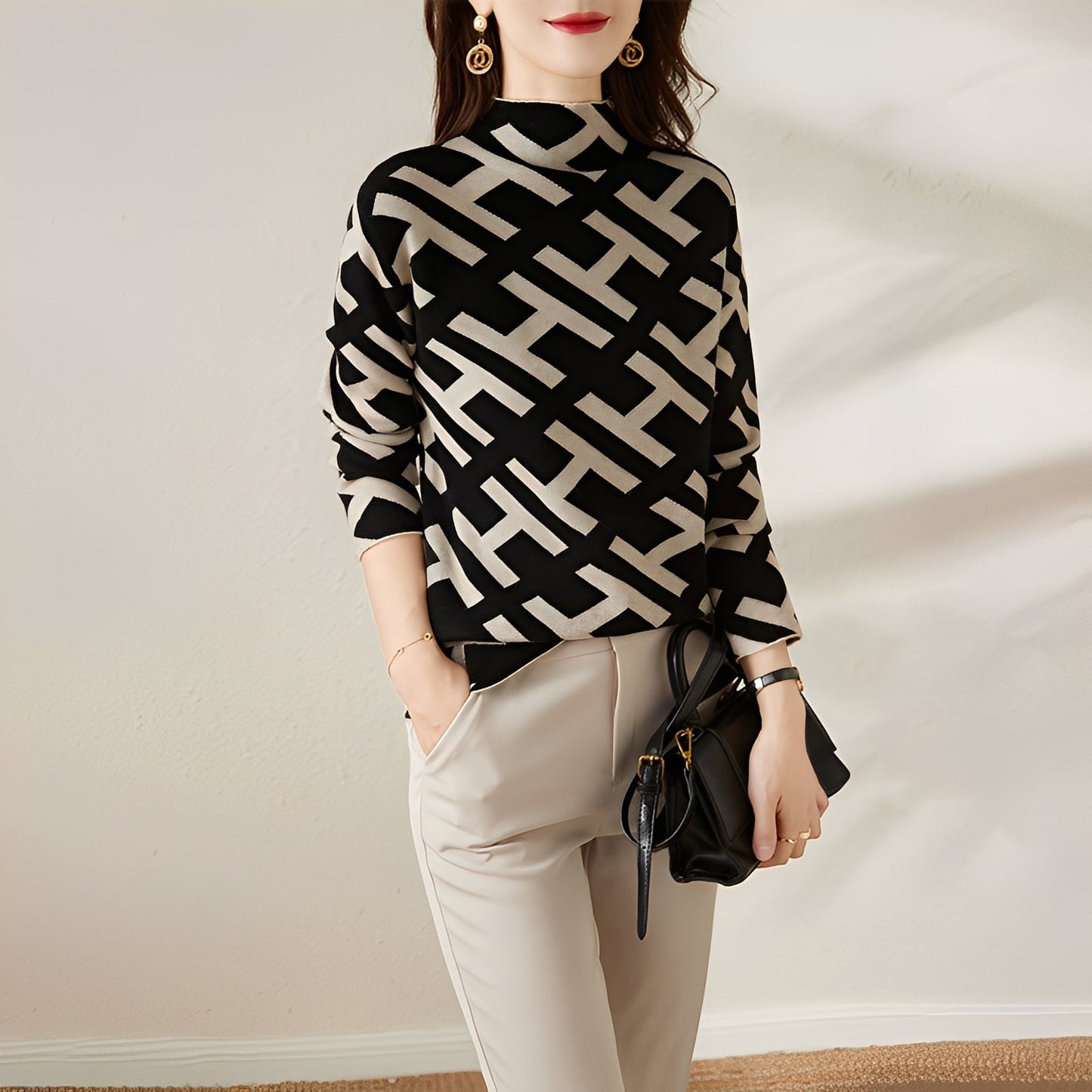 Eleanor - T-shirt tricoté à manches longues avec motif pour dames