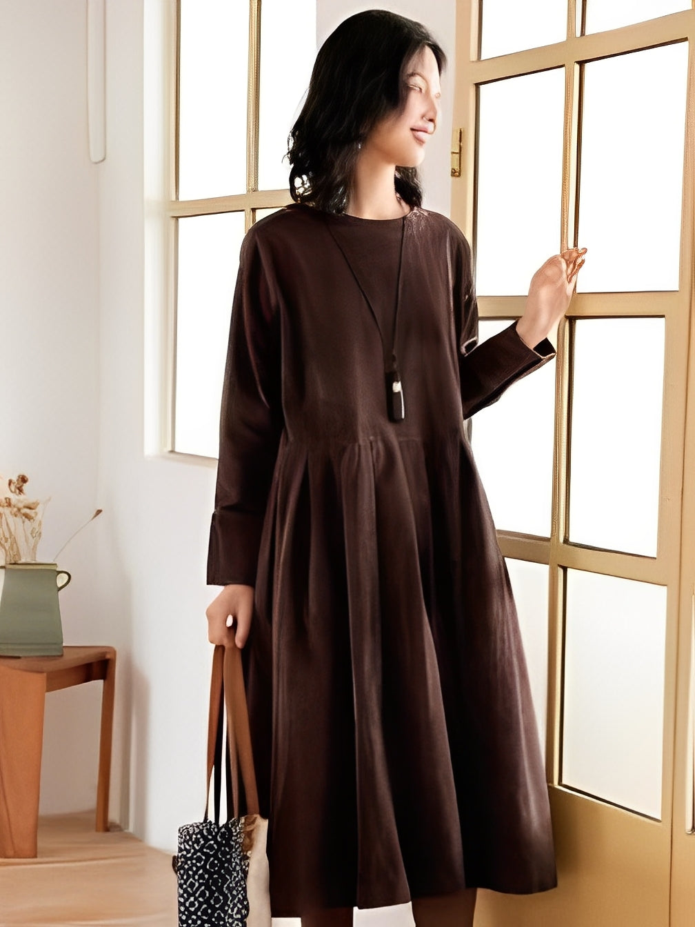 Shyanne - Robe décontractée en velours côtelé ample avec poches pour femmes