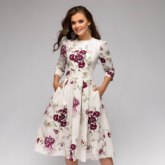 Elisabeth - Robe chic à longues manches avec motif floral pour femmes