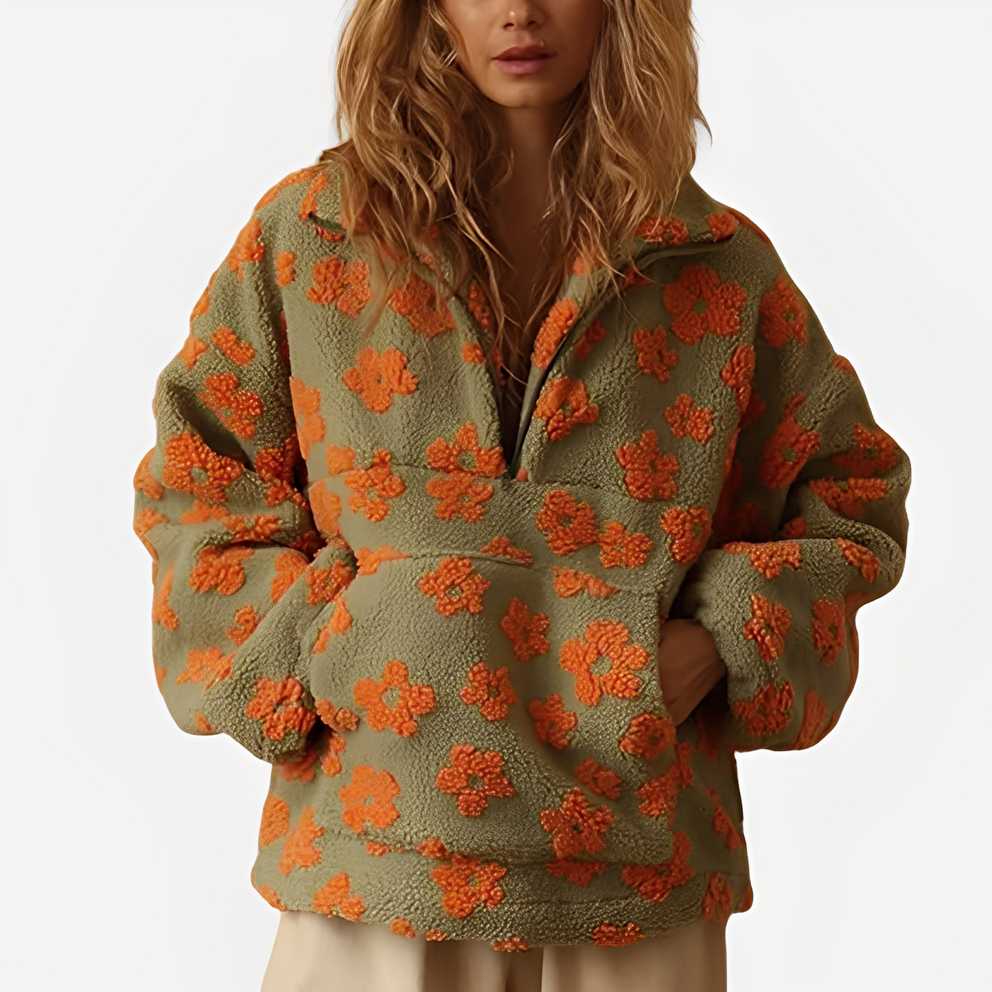 Elizabeth - Pull Sherpa élégant à motif floral pour femmes