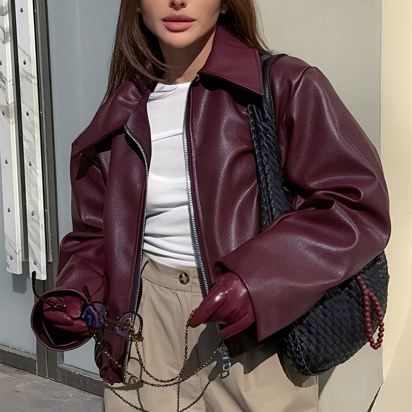 Lesley - Veste zippée moderne en cuir pour femmes