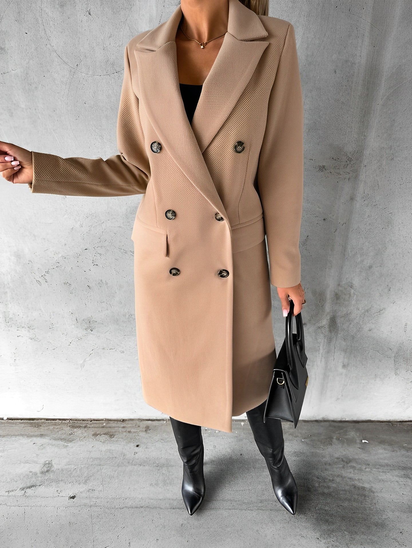 Gadie Bella - Élégant manteau long en laine à double boutonnage
