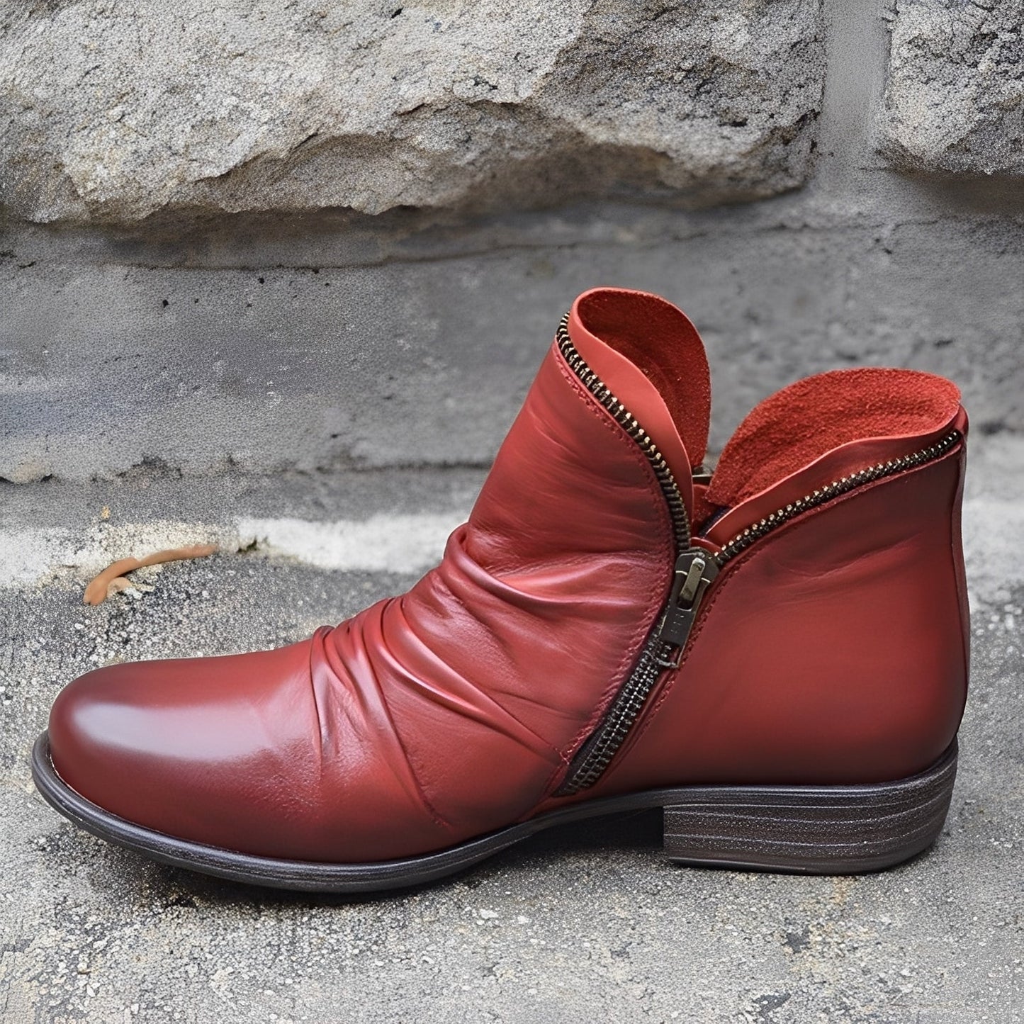 Veronica - Bottes vintage en cuir avec fermeture éclair pour femmes
