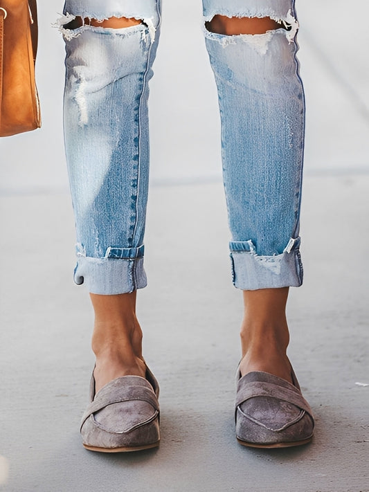 Christal - Jolis mocassins en daim à bout pointu pour femmes