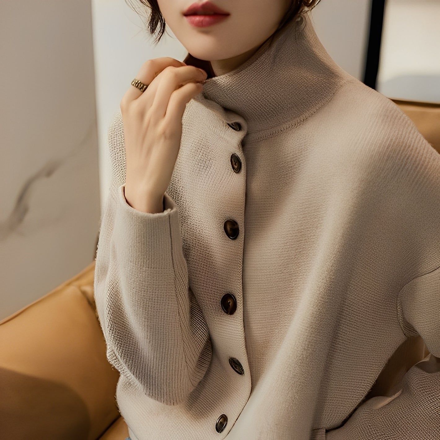 Evelynn - Pull tricoté chic avec col haut pour femmes