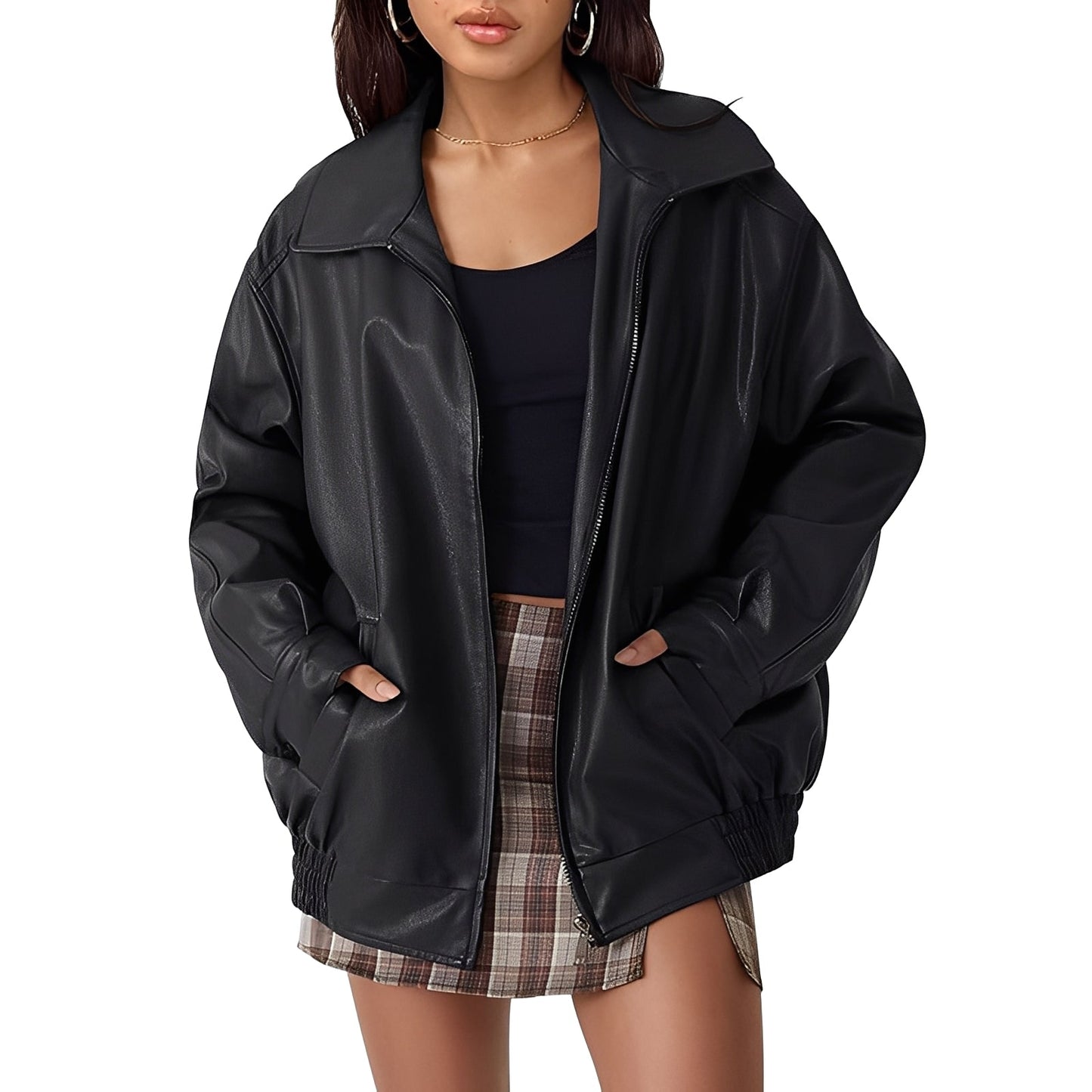 Lisette - Oversized leather pilot jacket for women