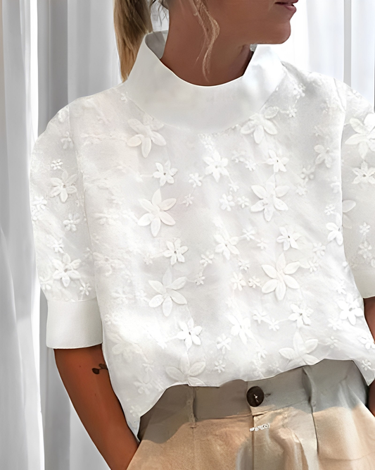 Julia - Blouse chic brodée avec col haut pour femmes