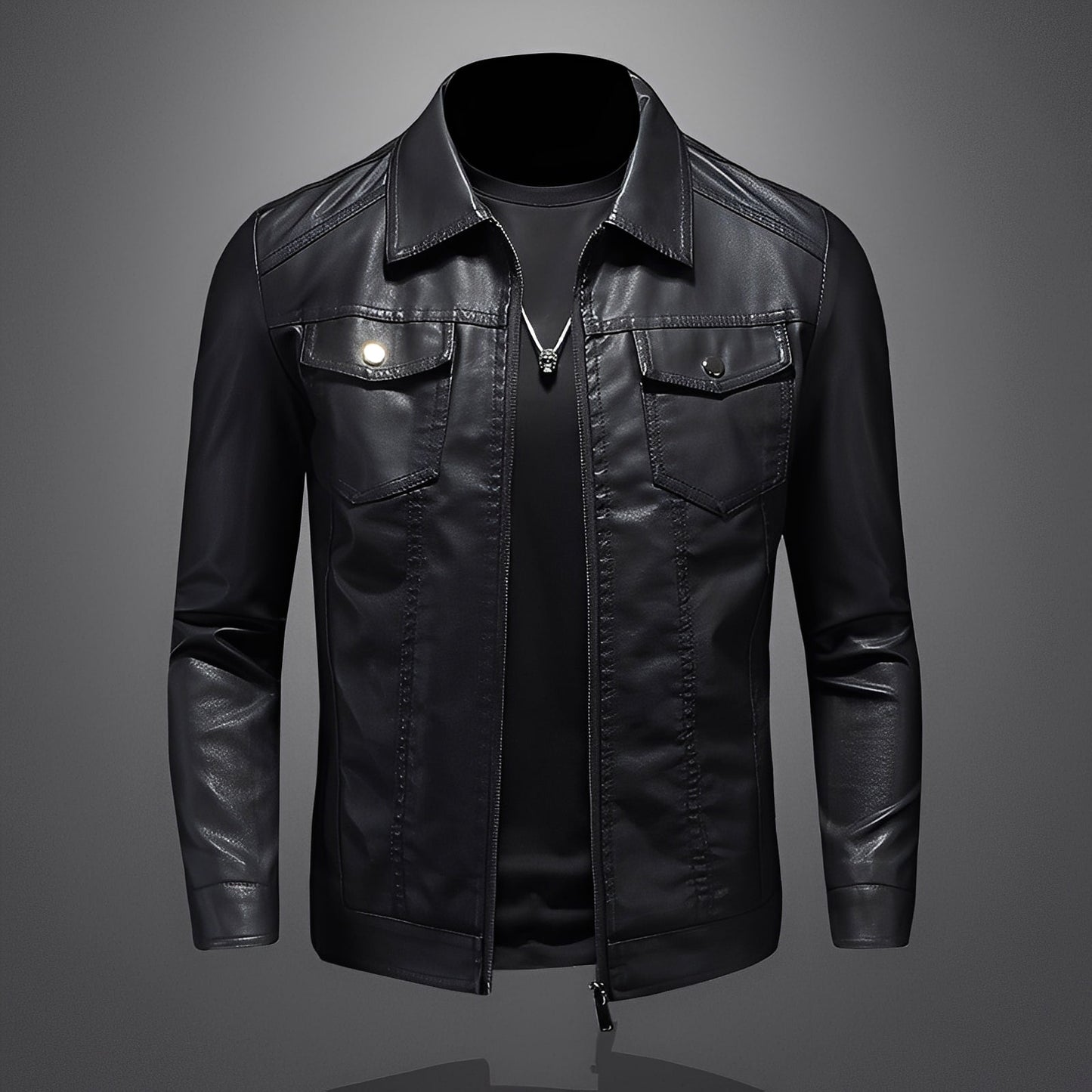 Brycen - Blouson en cuir mince classique pour hommes