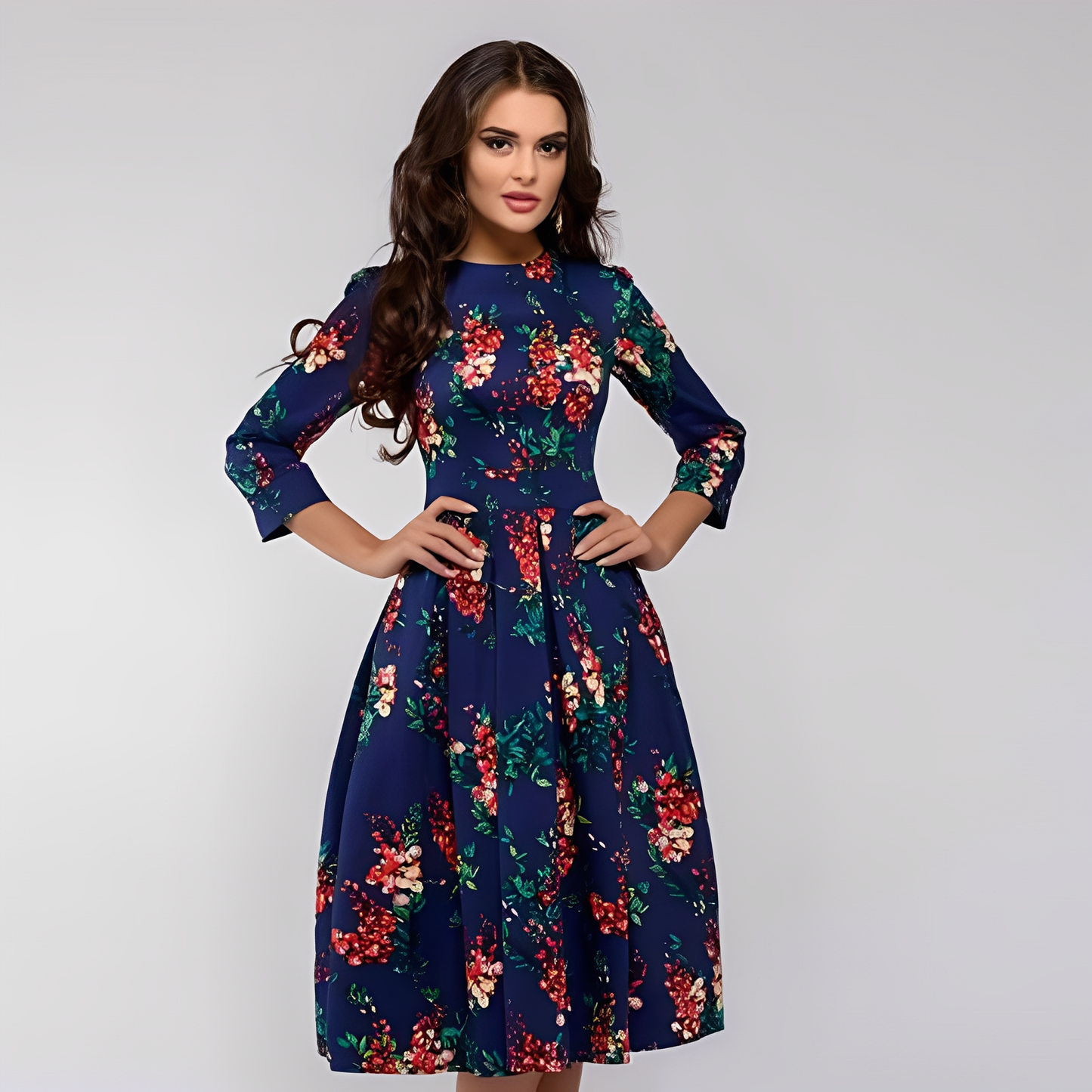 Elisabeth - Robe chic à longues manches avec motif floral pour femmes