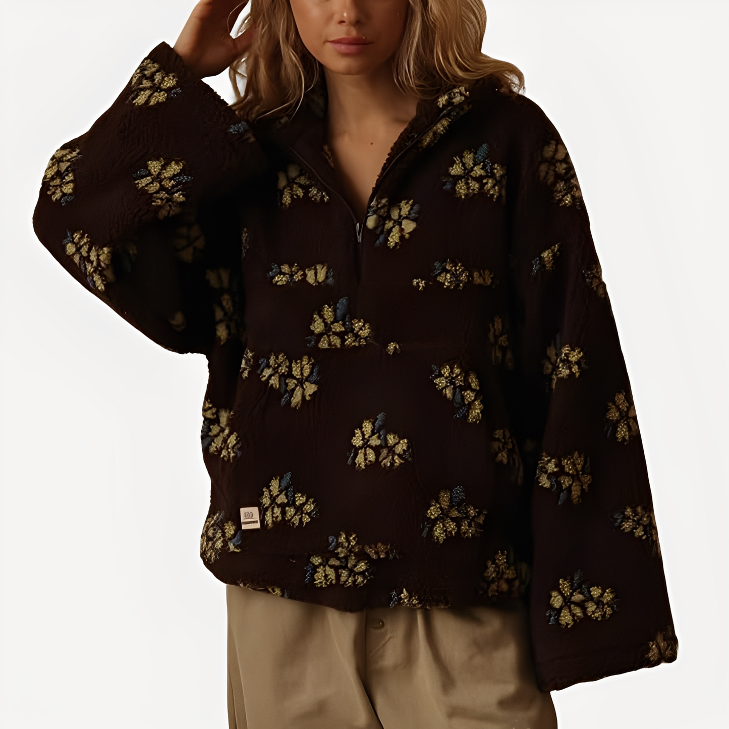 Elizabeth - Pull Sherpa élégant à motif floral pour femmes