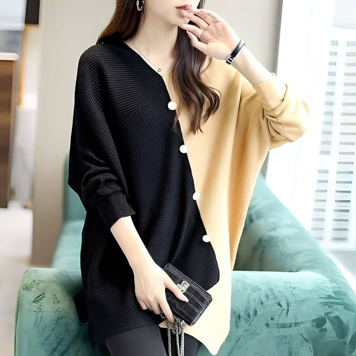 Madilynn - Pull relax avec motif patchwork pour femmes