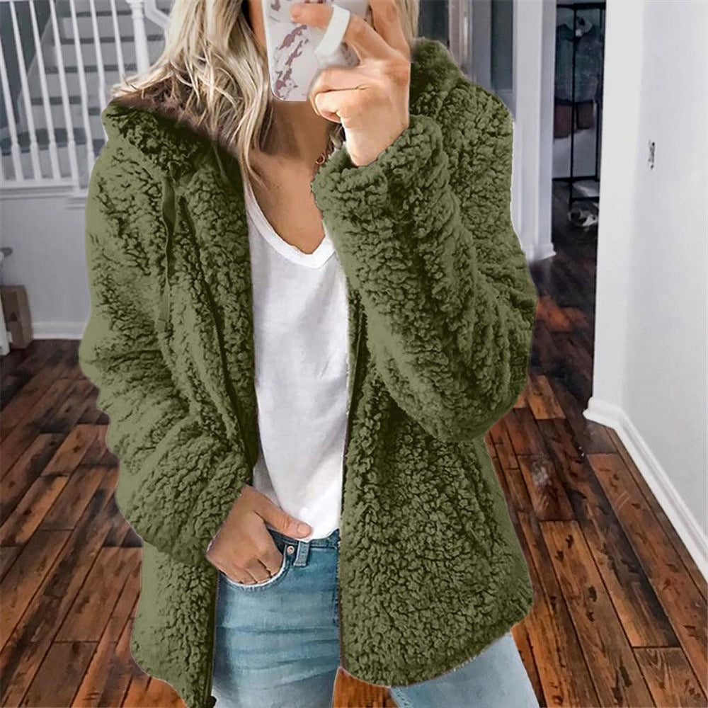 Celandine - Manteau en laine à capuche en peluche teddy