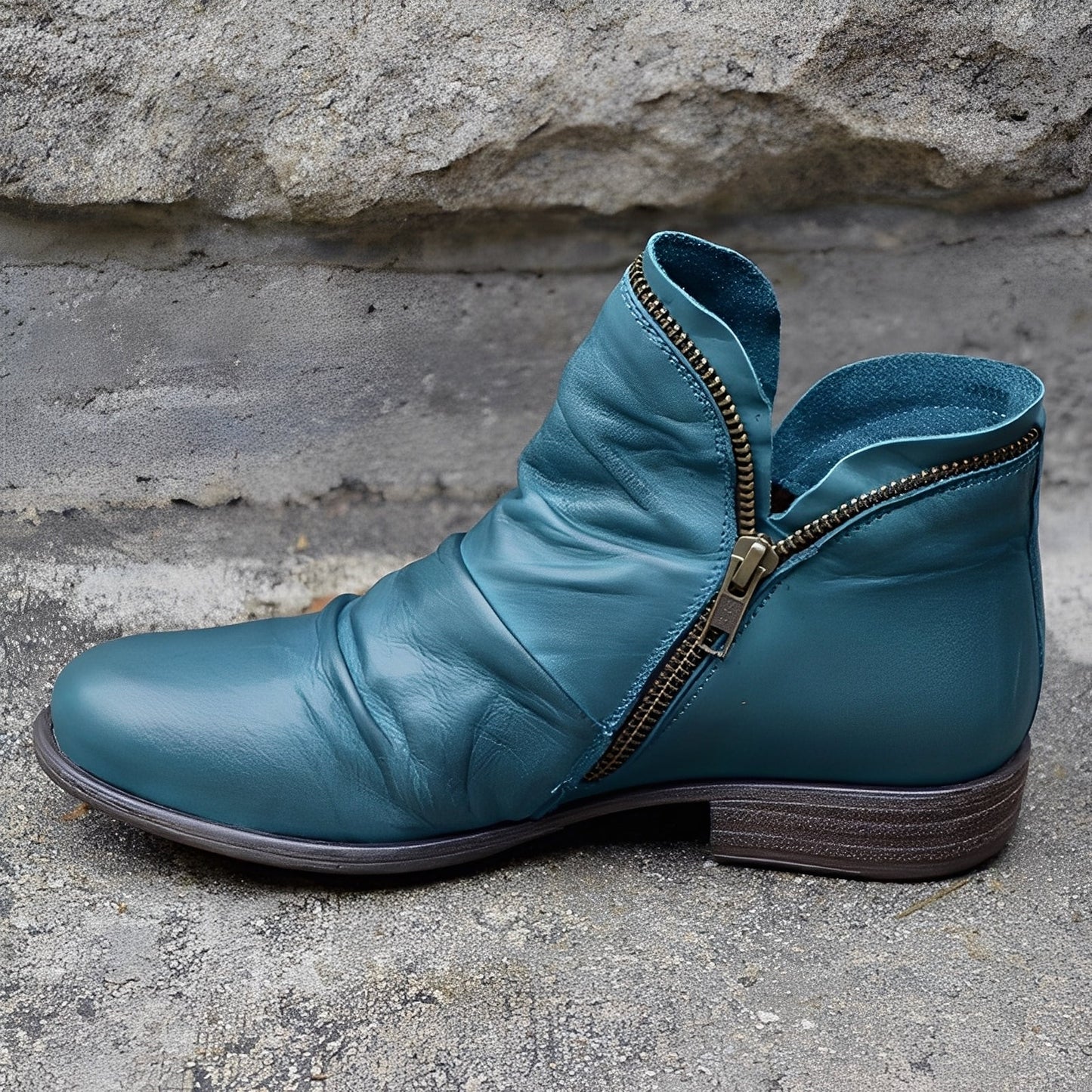 Veronica - Bottes vintage en cuir avec fermeture éclair pour femmes