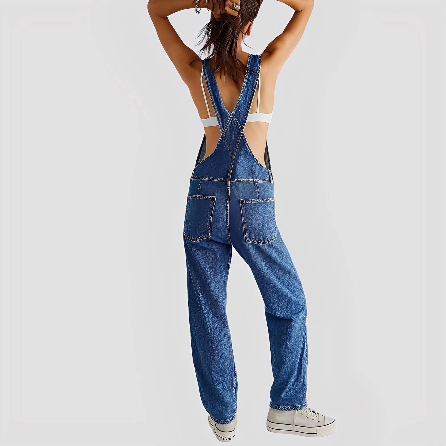 Mildred - Classique, large salopette en denim pour femmes