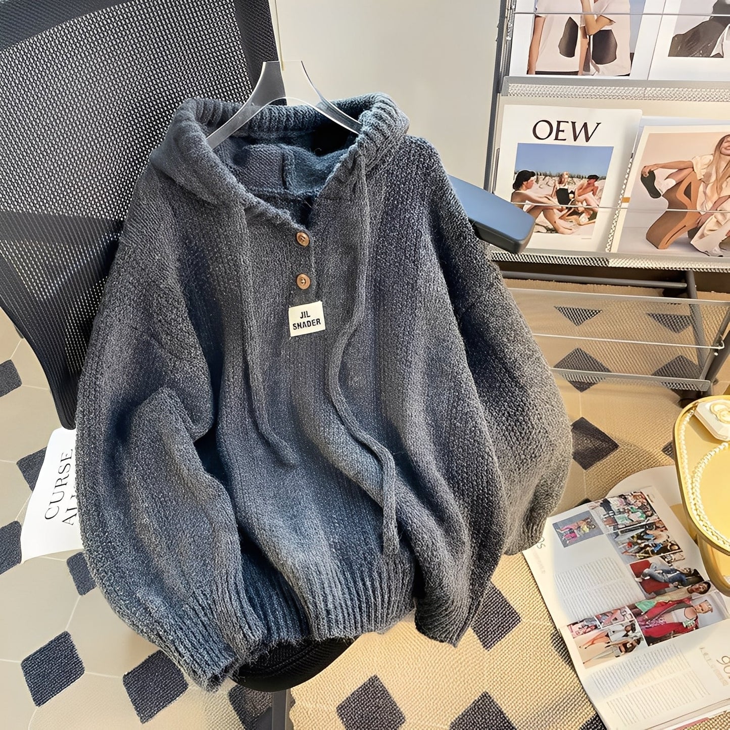 Haylee - Sweat décontracté en tricot avec capuche et boutons pour femmes