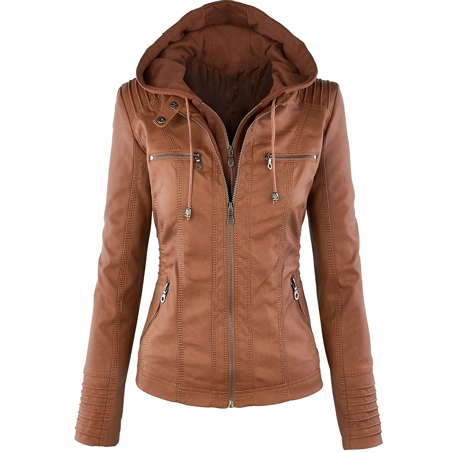 Janene - Veste en cuir résistante à l'eau avec capuche pour femmes