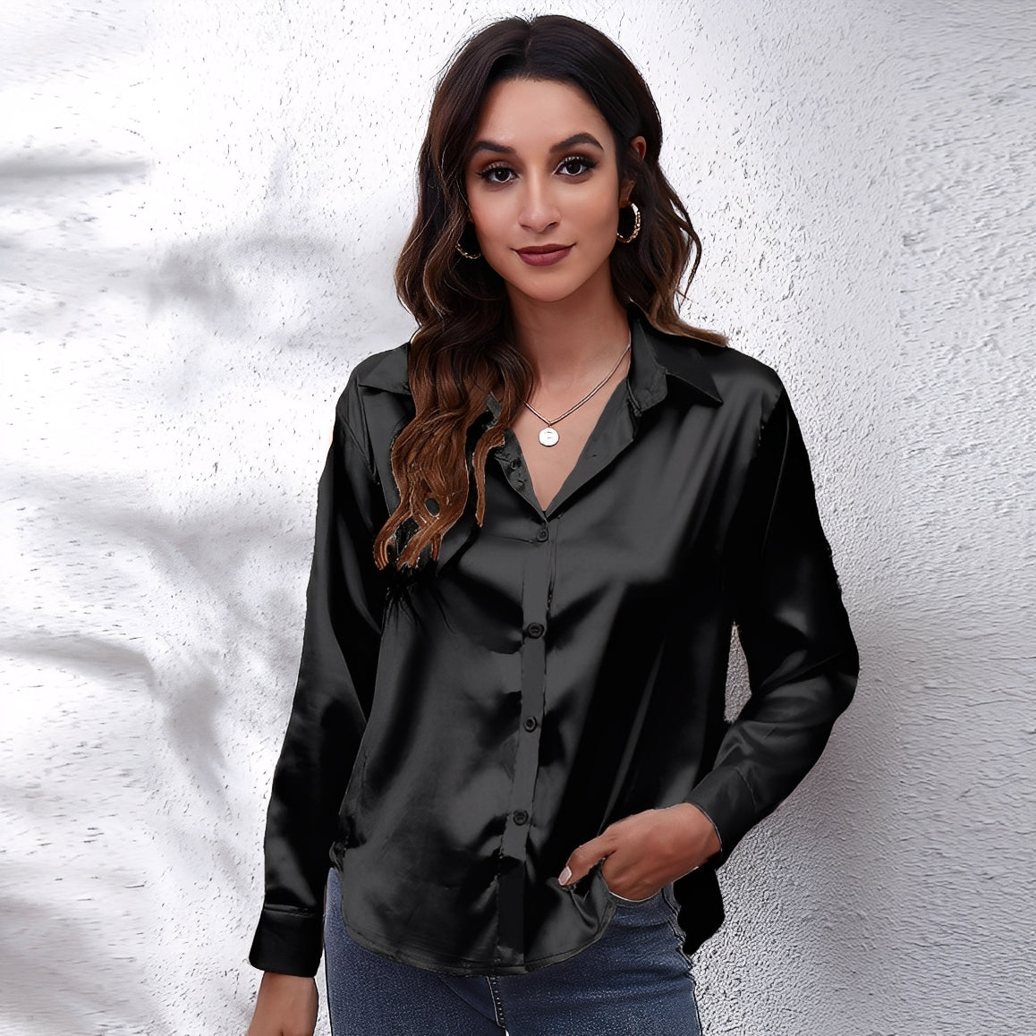 Haylee - Chemisier en soie à manches longues pour femmes