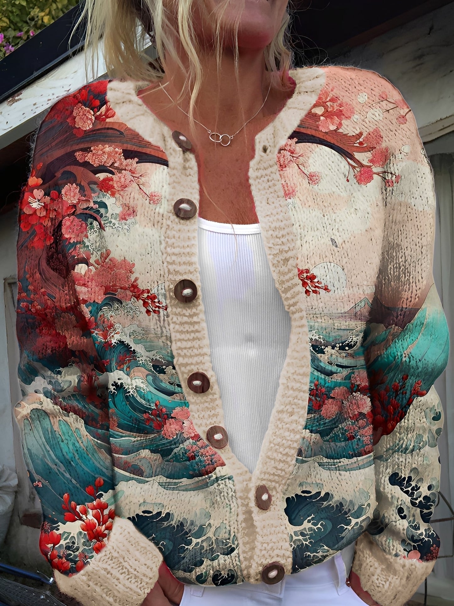 Kandace - Cardigan tendance avec motif floral pour femmes