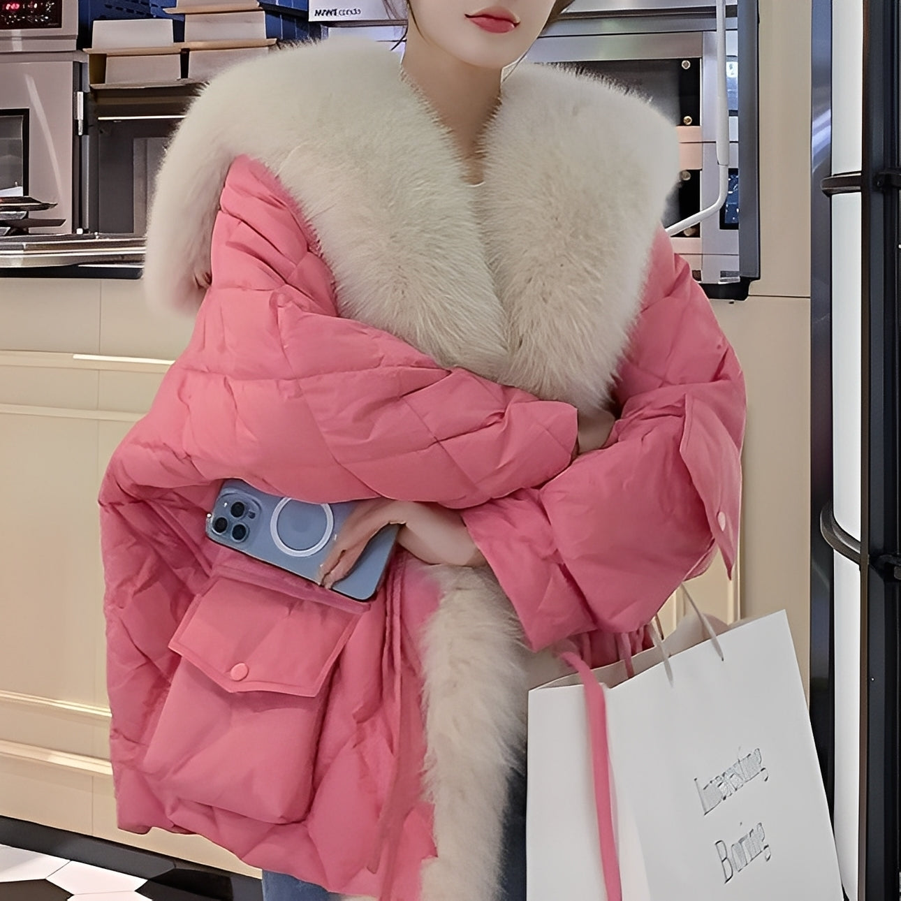 Marjorie - Doudoune tendance avec col en fourrure pour femmes