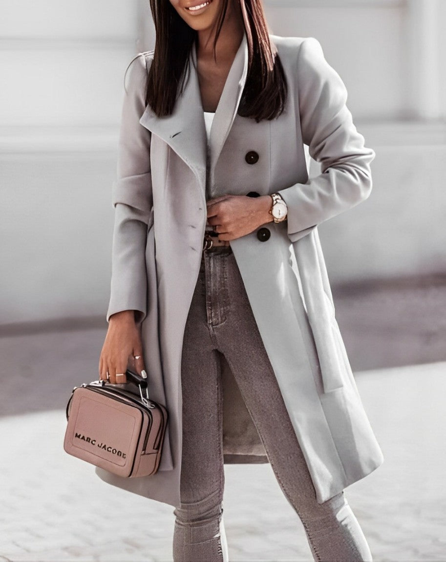 Idony - Long manteau en laine avec laçage et ceinture à nouer