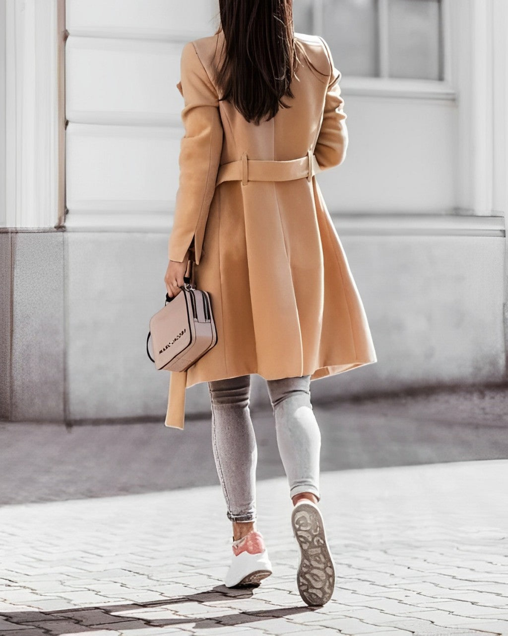 Idony - Long manteau en laine avec laçage et ceinture à nouer