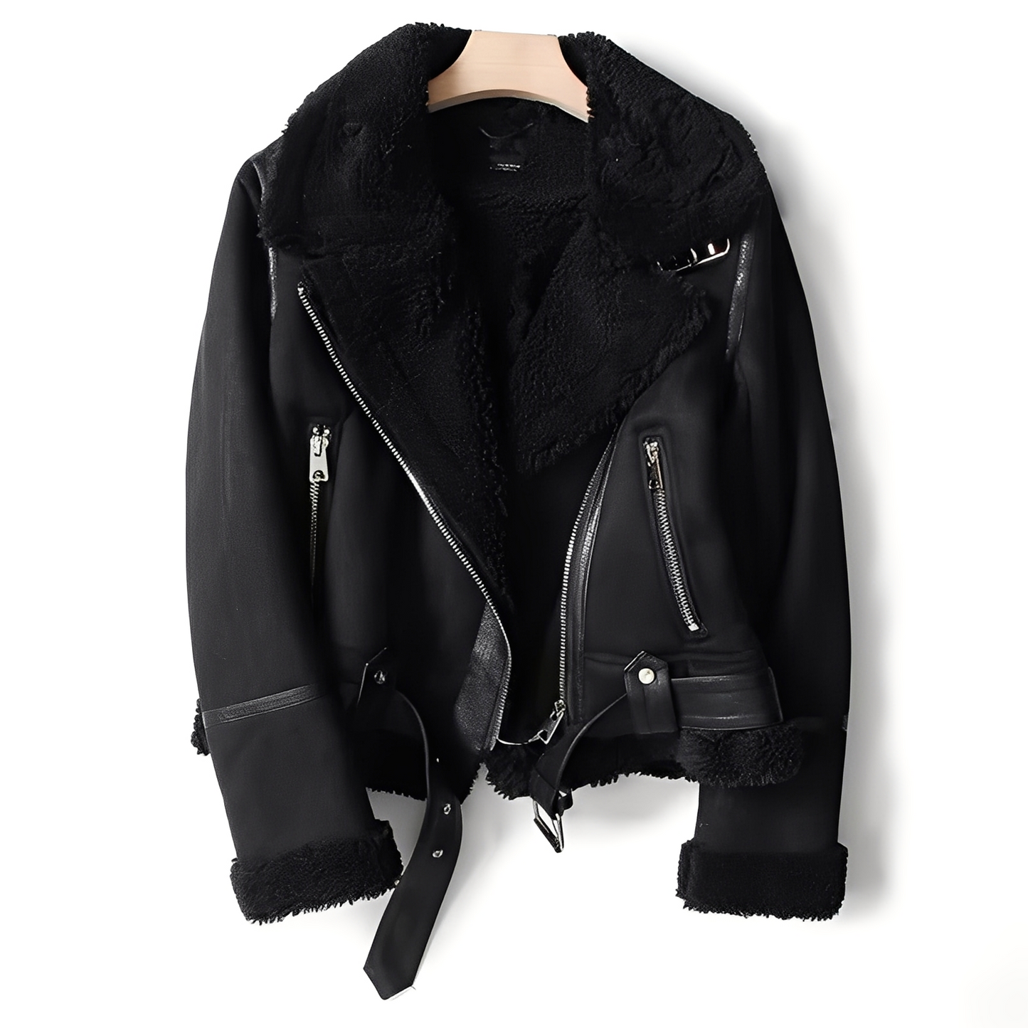 Yasmine - Veste Biker chaude en peau de mouton pour femmes