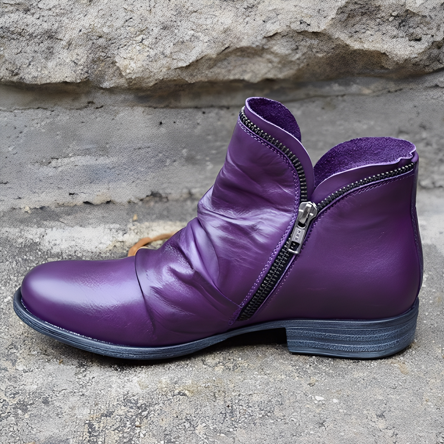 Veronica - Bottes vintage en cuir avec fermeture éclair pour femmes