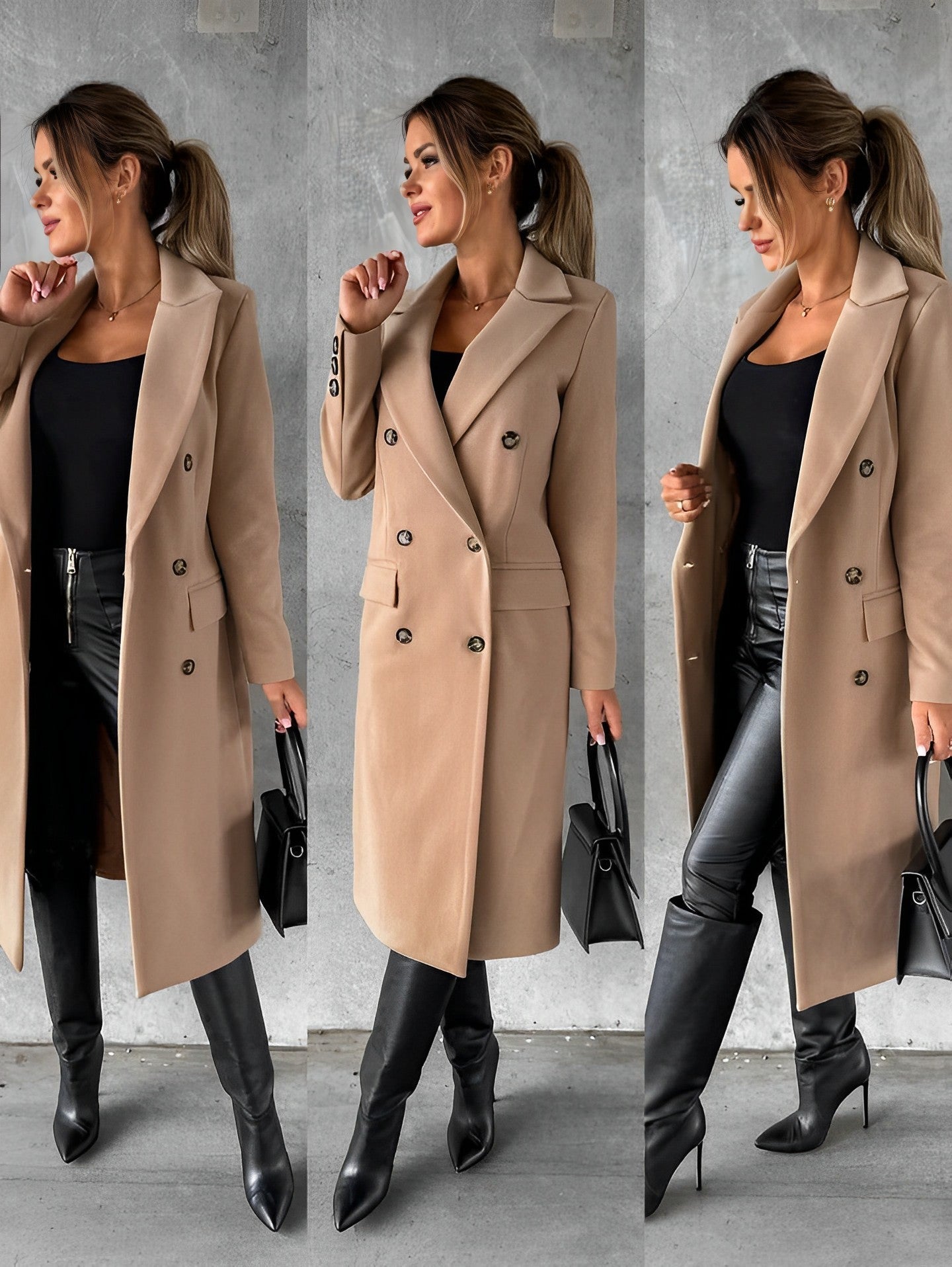 Gadie Bella - Élégant manteau long en laine à double boutonnage