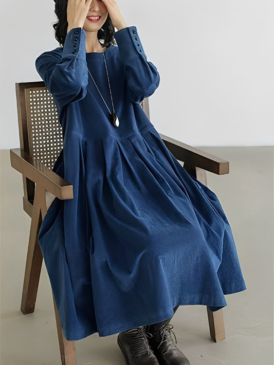 Shyanne - Robe décontractée en velours côtelé ample avec poches pour femmes