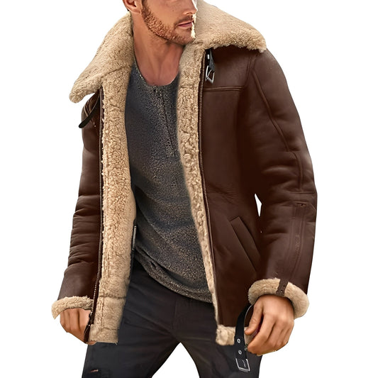 Jeffrey - Veste moderne en cuir avec doublure chaude en sherpa pour hommes