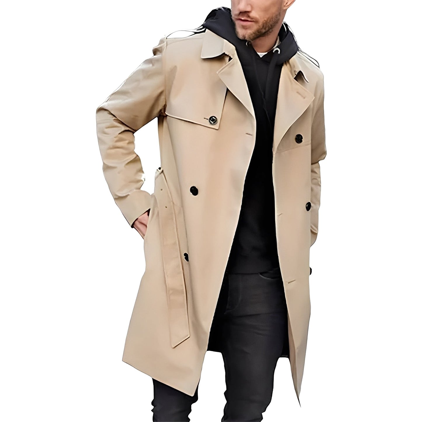 Jaycob - Manteau long multifonctionnel à double boutonnage pour homme