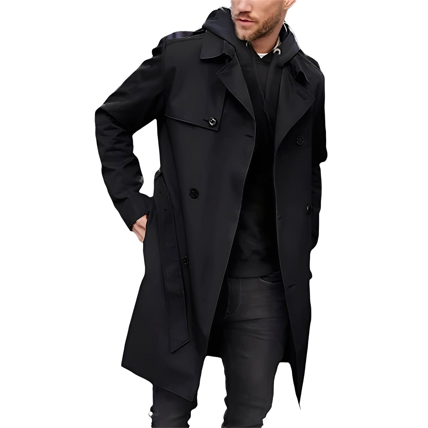 Jaycob - Manteau long multifonctionnel à double boutonnage pour homme