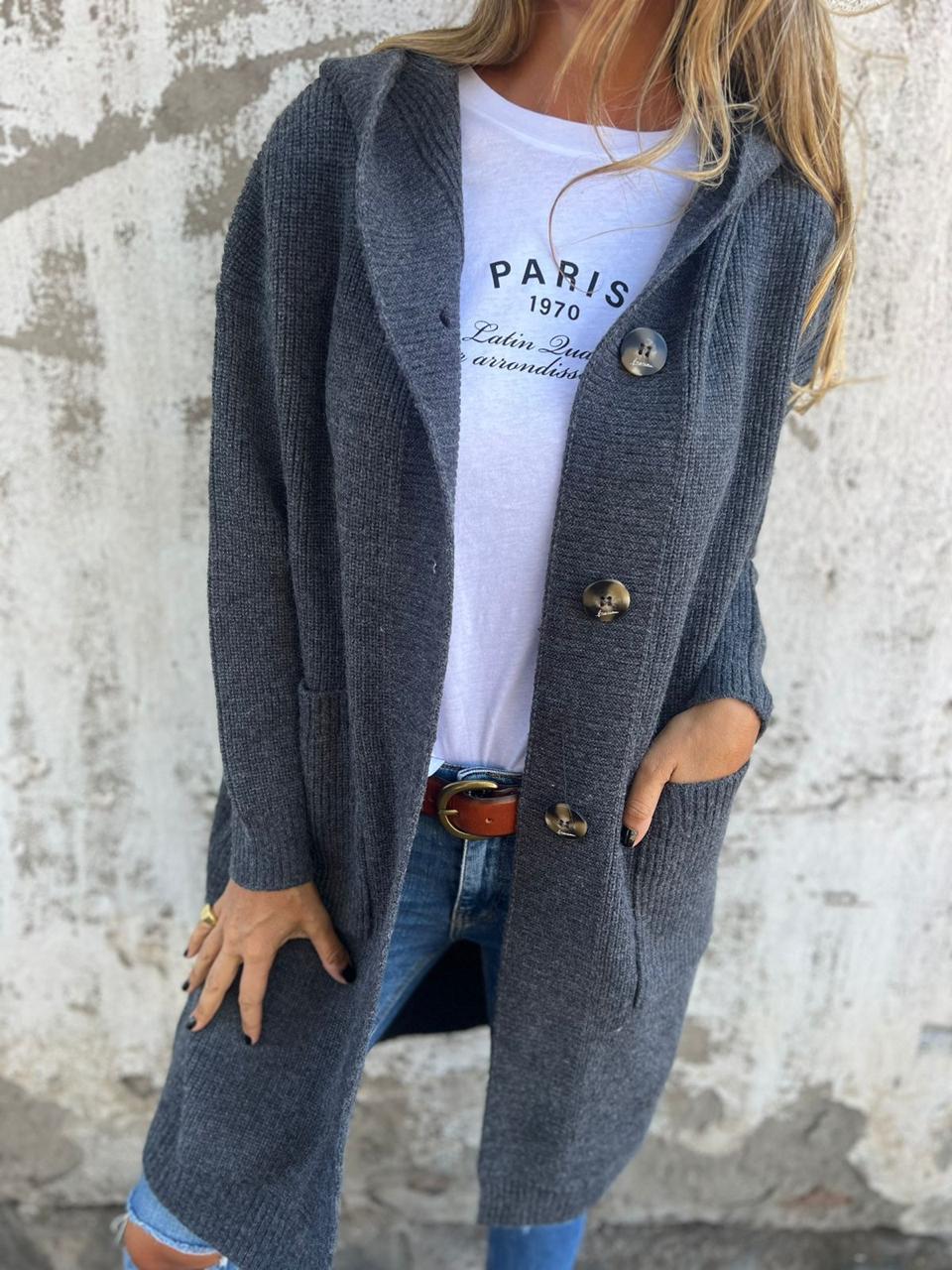 Halima - Gilet-femme - Long et à capuche