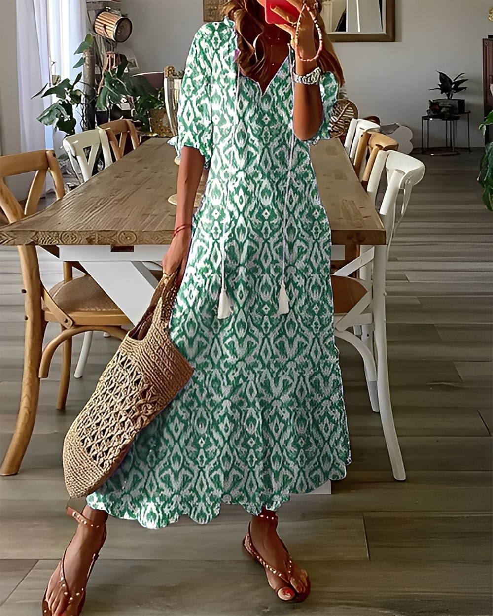 Domitille - Robe chic avec col en V ample pour femme