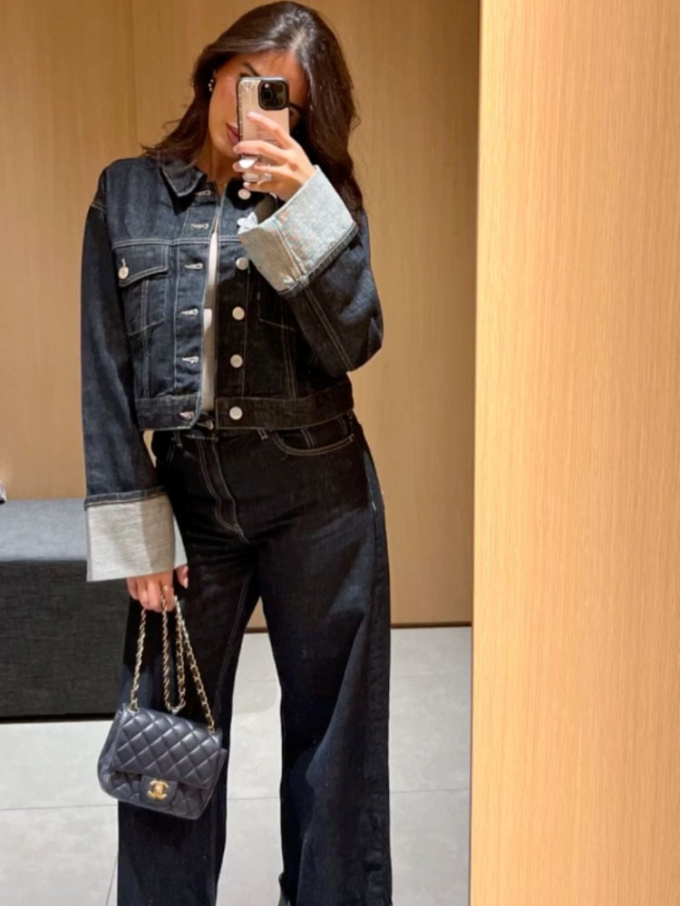 Clara – Ensemble en Denim avec Veste Trucker & Jean Taille Haute