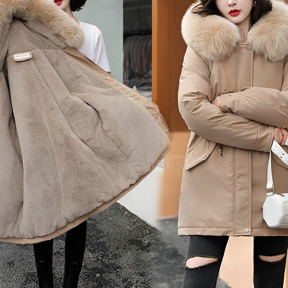 Leone - Parka-femme - Col fourrure, doublure laine